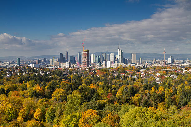 Cityscape of Frankfurt as seen from Goetheturm in autumn, Hessen, Germany
