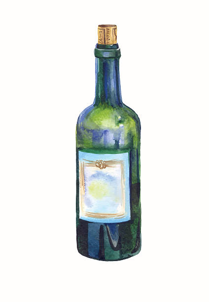 ilustrações, clipart, desenhos animados e ícones de verde garrafa de vinho em aquarela - white background wine bottle isolated on white champagne
