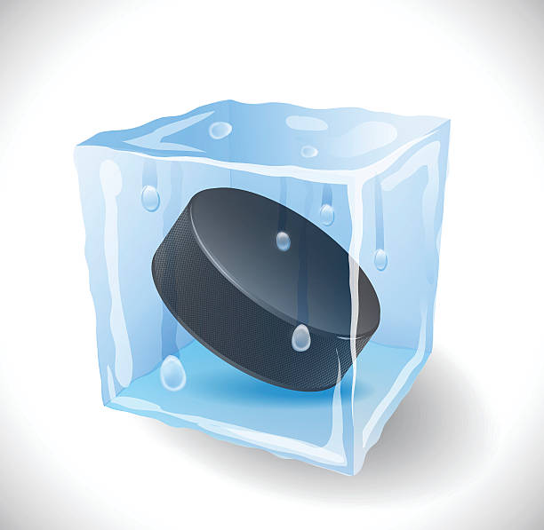 ilustrações, clipart, desenhos animados e ícones de cubo de gelo com disco de hóquei sobre o gelo. - blue transparent cold cube