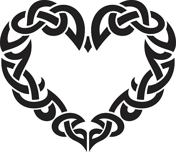 Celtic Abstract Heart Border Heart shape tattoo art, isolated on white background celtic knot heart stock illustrations