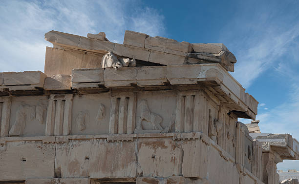 The right pediment of Acropolis stock photo