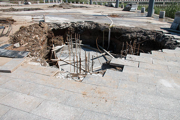 Sinkhole in Sidewalk Sinkhole in Sidewalk sinkhole stock pictures, royalty-free photos & images