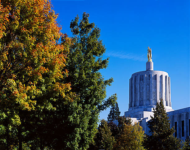 Oregon Capitol building in Autumn stock photo