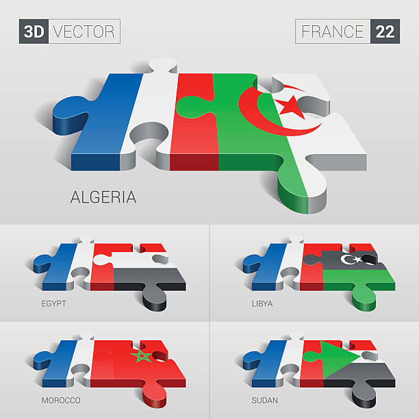 flaga francji. 3 d wektor zagadka. zestaw 22. - libya flag libyan flag three dimensional shape stock illustrations