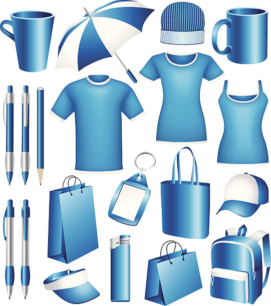 Set of vector business corporate identity templates, gifts, packaging, souvenirs. Set of blue blank business corporate identity templates, gifts, packaging and souvenirs. Promotional. Vector. silhouette symbol computer icon shopping bag stock illustrations