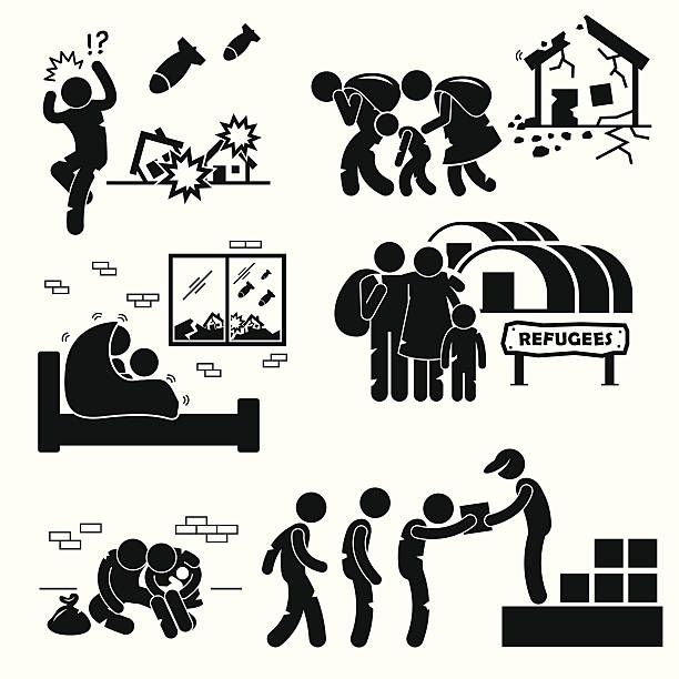 ilustrações de stock, clip art, desenhos animados e ícones de refugiados evacuado guerra pictograma cliparts - refugees