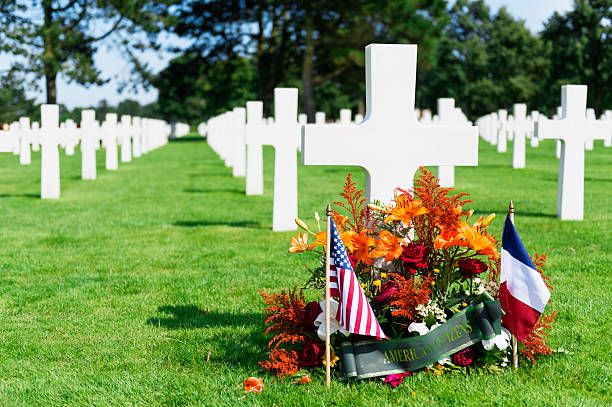 American cemetery at Colleville-sur-Mer with sea in background, France