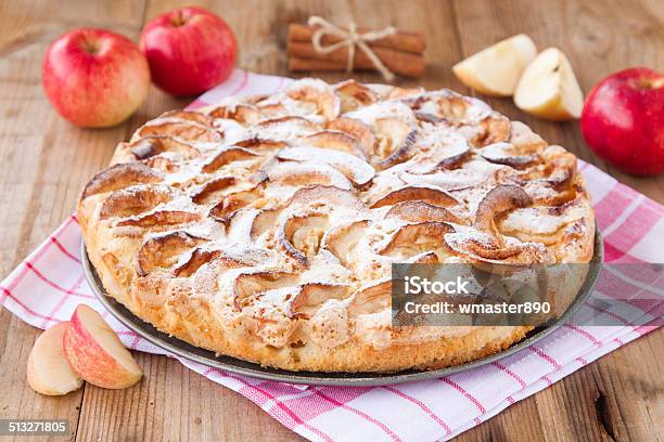 Apple Pie On A Wooden Background With Cinnamon Stock Photo - Download Image Now - Apple - Fruit, Arrangement, Autumn