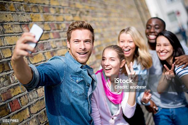 Friends Talking A Selfie Stock Photo - Download Image Now - 20-29 Years, Adult, Adults Only