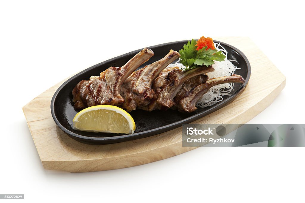 Rack of Lamb Grilled Foods - Rack of Lamb with Parsley, White Radish and Lemon Slice Brown Stock Photo