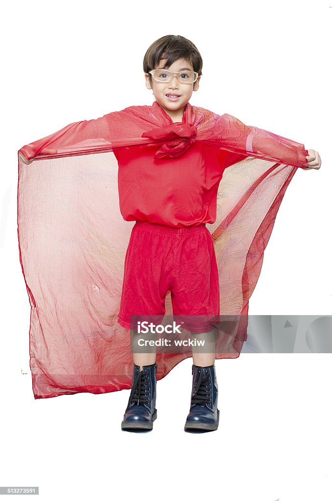 little boy está decorado como un superhéroe flying - Foto de stock de Actividad libre de derechos