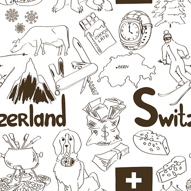 эскиз бесшовный узор швейцария - map switzerland cartography mountain stock illustrations