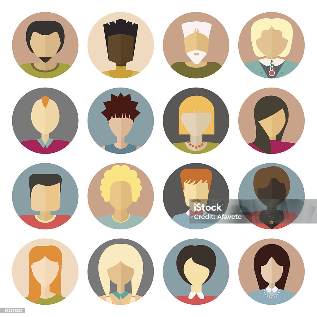 People Icons Set of flat people icons. Different faces of people for avatar, profile page, for app or web design made in modern flat style. Vector men, women characters. Adult stock vector