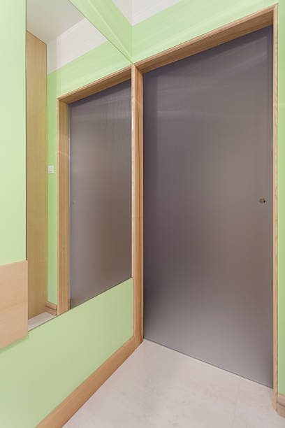 istock Modern door in neon apartment 513292051