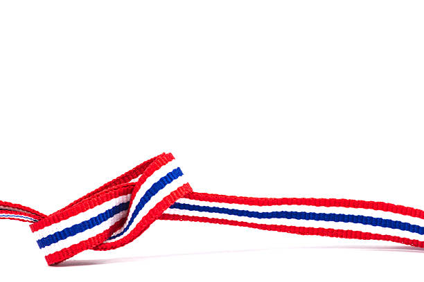 istock thai flag ribbon pattern on white background  and blank area 513292711