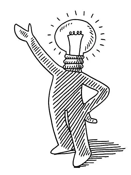 Vector illustration of Light Bulb Idea Man Presenting Drawing