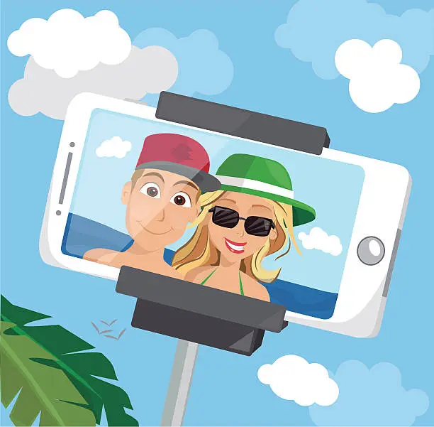 Vector illustration of Couple on holidays taking a selfie