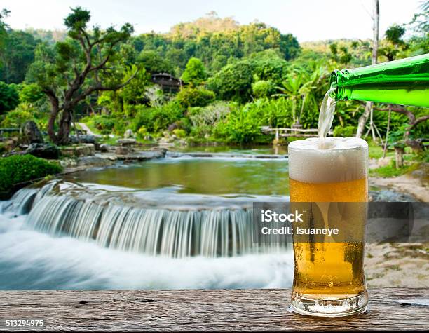 Enjoy Beer With Waterfall Landscape Stock Photo - Download Image Now - Alcohol - Drink, Bar - Drink Establishment, Beer - Alcohol