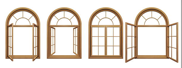 collection de fenêtres voûtées en bois, isolé sur blanc - arched window photos et images de collection