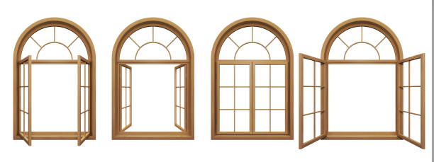 Collection of wooden arched windows isolated on white Collection of wooden arched windows isolated on white double hung window stock pictures, royalty-free photos & images