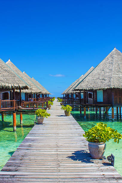 Over water bungalow in the Maldives stock photo