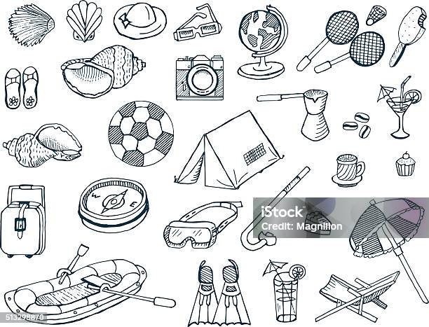 Vacation And Travel Doodles Stock Illustration - Download Image Now - Drawing - Art Product, Leisure Activity, Illustration