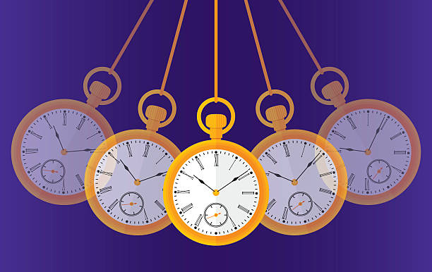 Swinging Pocket Watch Vector illustration of a swinging pocket watch in flat style. watch cartoon gold illustration and painting stock illustrations
