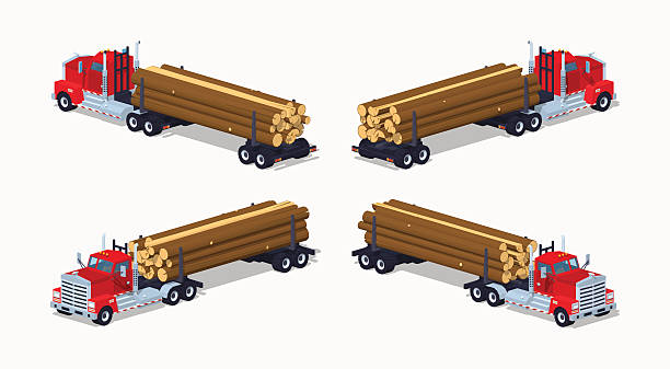 로그 판매차 있는 더미 로그 - truck lumber industry log wood stock illustrations