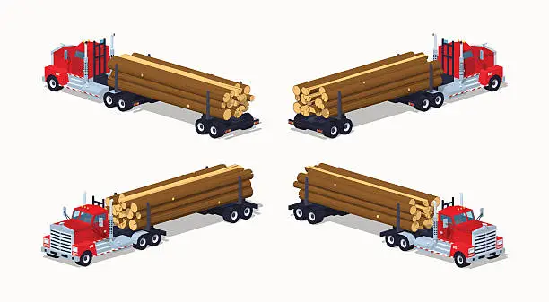 Vector illustration of Log truck with the pile of logs