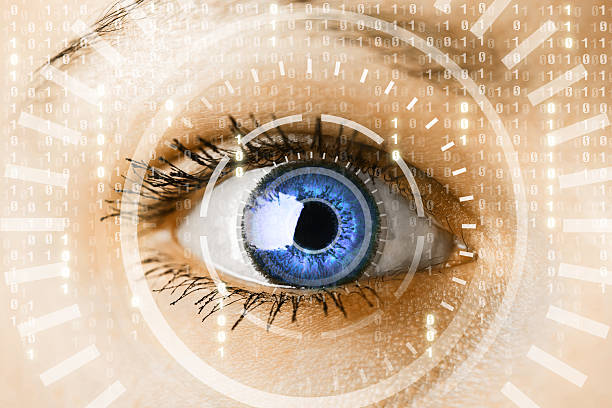 istock Cyber woman with matrix eye concept 513301860