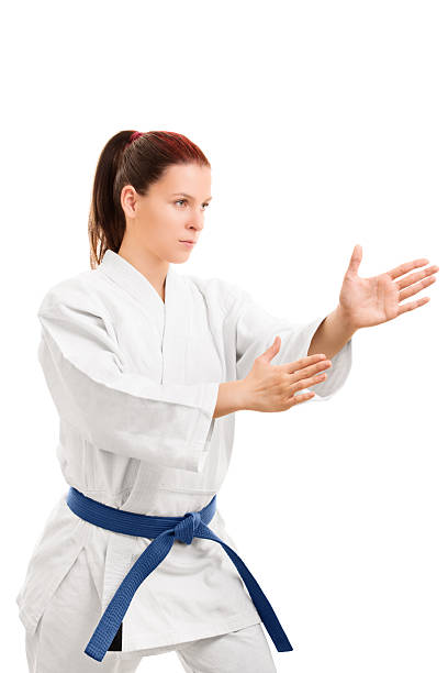 istock Young girl in a kimono in a stance 513304480