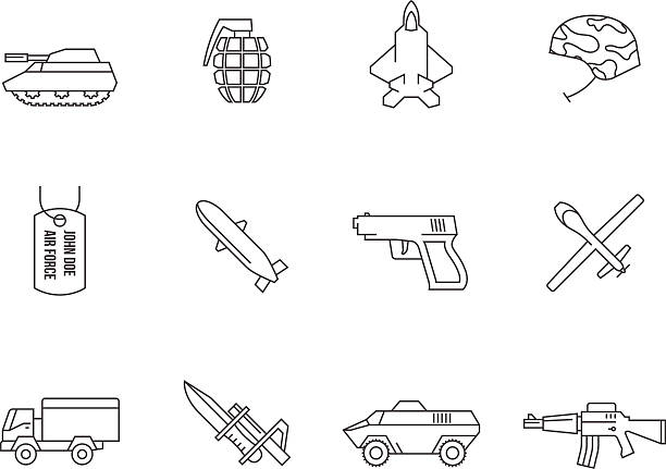 Outline Icons - Military Military icons in thin outlines. indigo truck stock illustrations