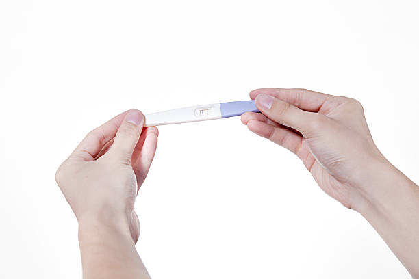 2 つの手を保持正妊娠テスト、白で分離 - pregnancy test human pregnancy two objects isolated ストックフォトと画像