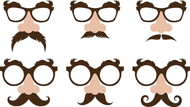 closeup of a fake nose and glasses closeup of a fake nose  and  glasses, with mustache and furry eyebrows groucho marx disguise stock illustrations