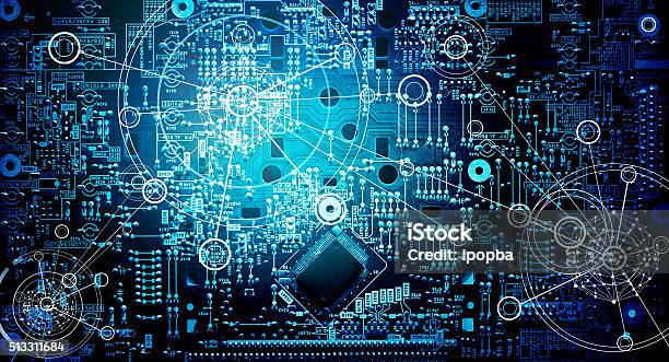 Electronic Circuit Network Grunge Background Stock Photo - Download Image Now - Complexity, Technology, Order