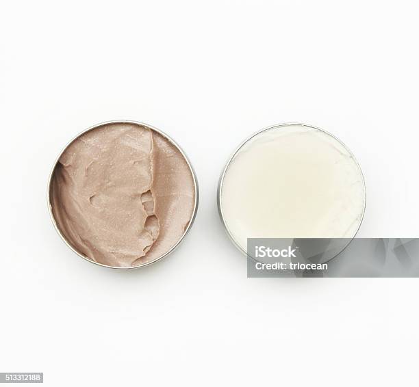 Top View Of White And Brown Beauty Creams Stock Photo - Download Image Now - Theobroma, Lip Balm, Cacao Fruit