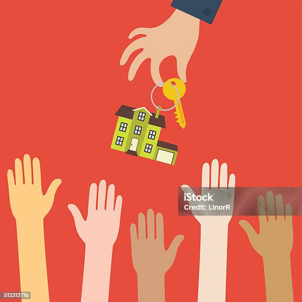 Real Immobilien Agent Hand Hält Einen Schlüssel Mit Haus Stock Vektor Art und mehr Bilder von Wohnhaus