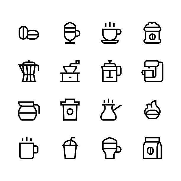 кофе иконы-черной серии линия - steam black coffee heat drink stock illustrations