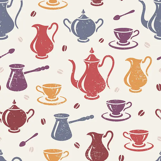Vector illustration of Vintage textured coffee seamless pattern