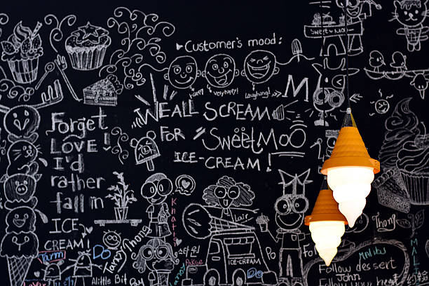 Lamp in shape of ice cream hanging with blackbord background.