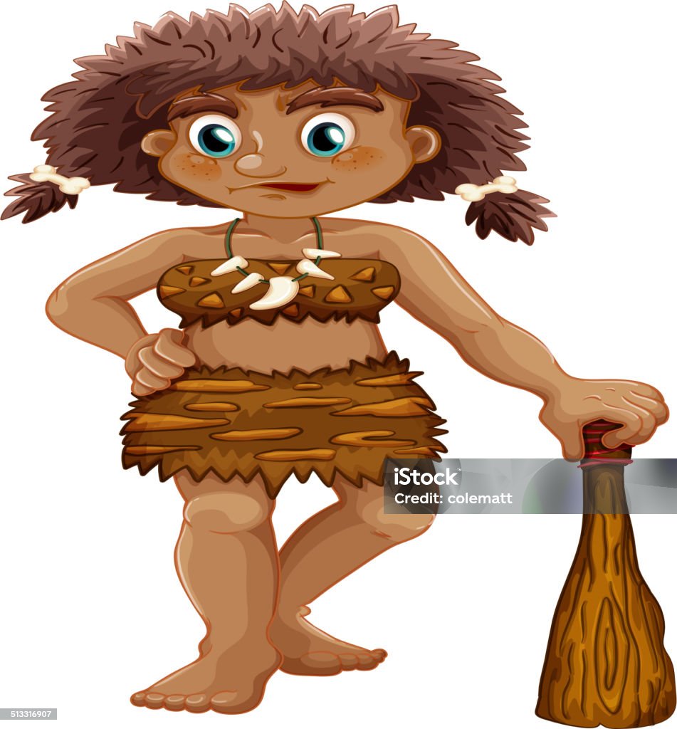 Caveman Illustration of a female caveman standing Adult stock vector