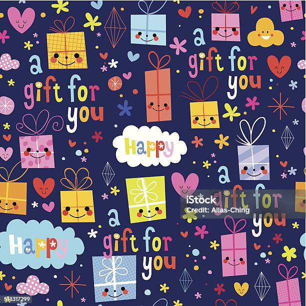 Gift Wrapping Paper Cartoon Seamless Pattern Stock Illustration - Download Image Now - Birthday, Pattern, Award