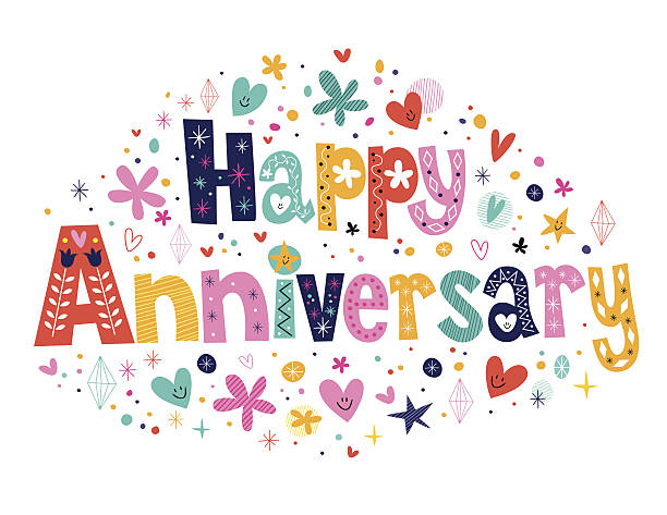 Happy Anniversary Happy Anniversary decorative lettering design element wedding anniversary stock illustrations