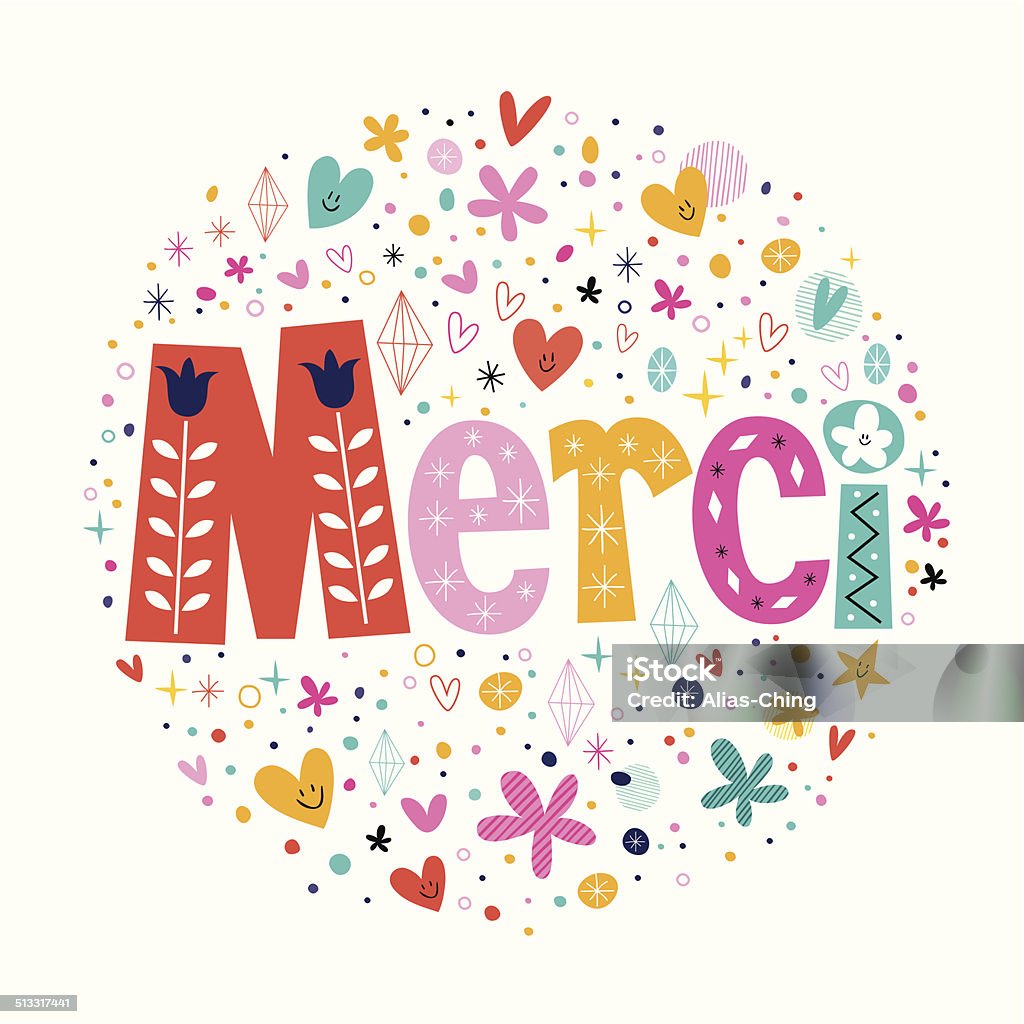 Word Merci Thanks in French typography lettering decorative text card Thank you Customer stock vector