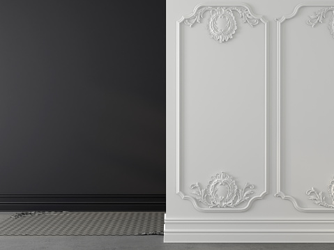 Gray and decorative white walls