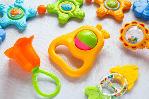 Newborn set of toys of teether and colorful rattles