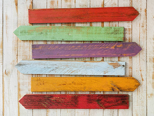 istock Old weathered wood sign arrows. 513318580