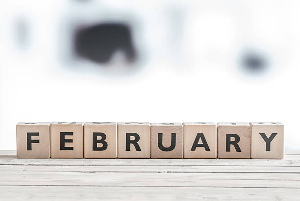 February sign on wooden blocks stock photo