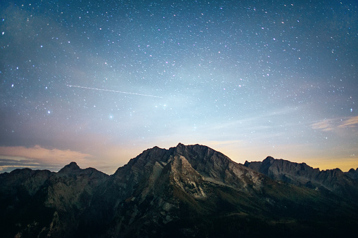 Starry sky under the mountains 