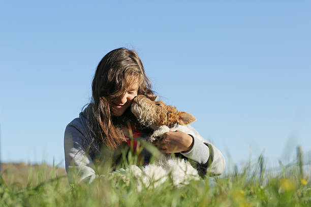 девушка с собакой - image date one person happiness outdoors стоковые фото и изображения